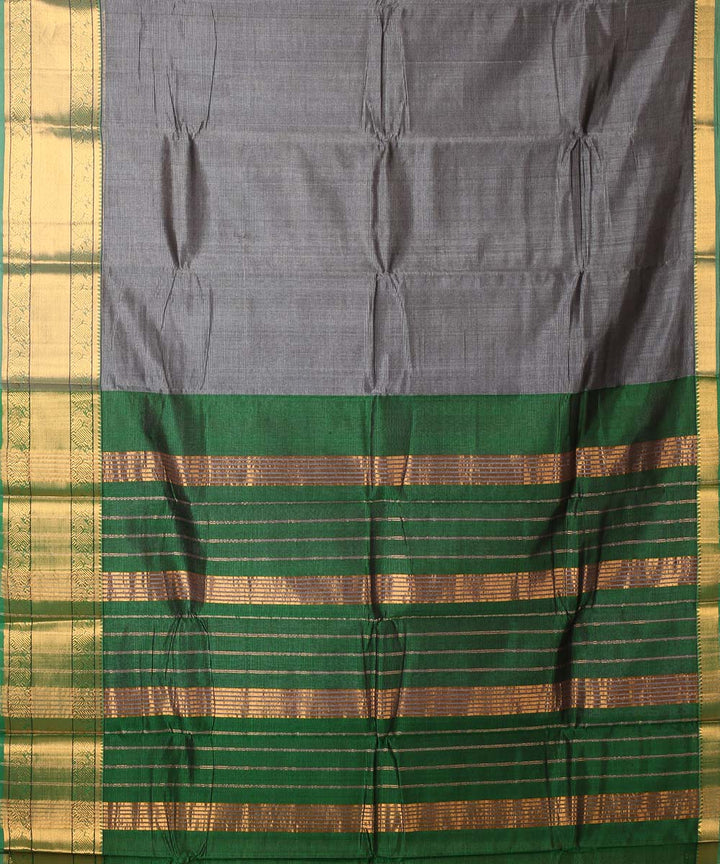 Dark grey handwoven mangalagiri cotton silk saree
