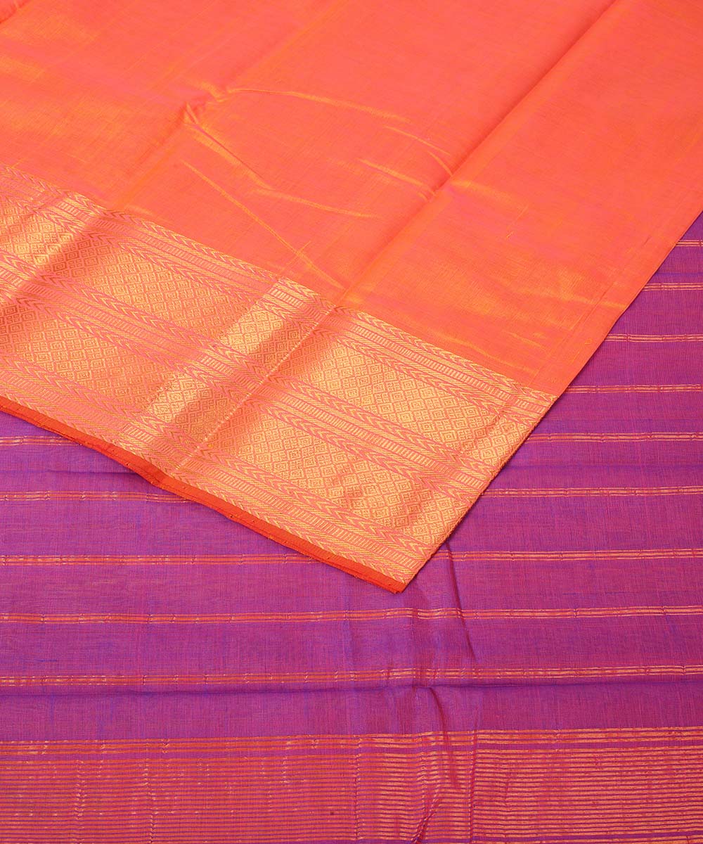 Orange mangalagiri handwoven cotton silk saree