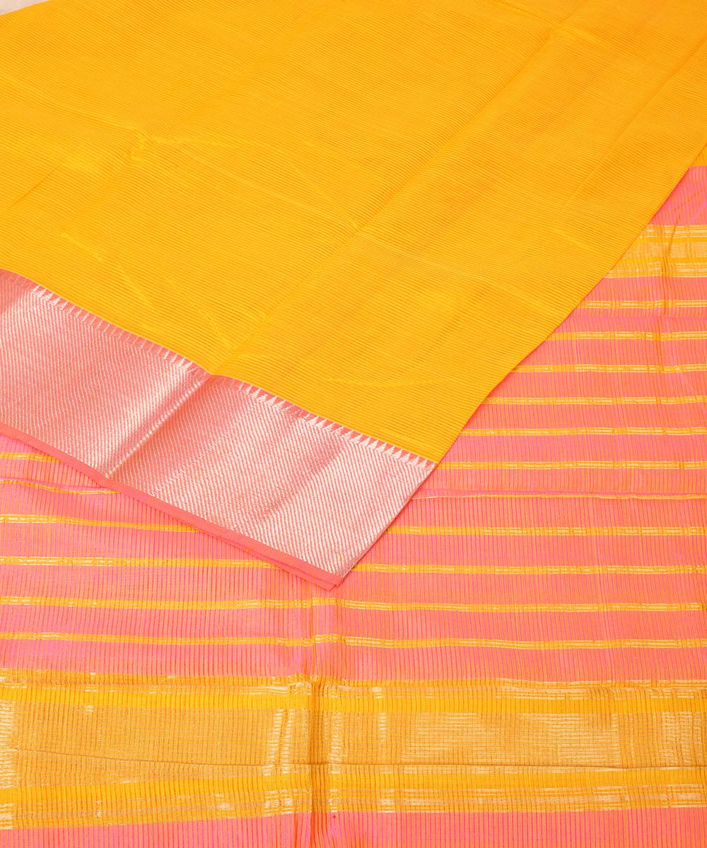 Yellow handwoven mangalagiri cotton silk saree
