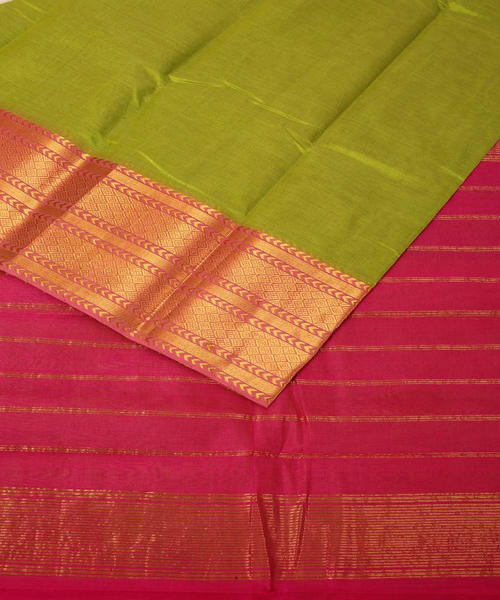 Dark green pink handwoven mangalagiri cotton silk saree