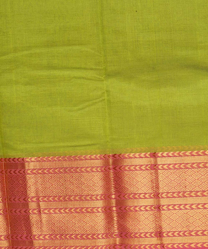 Dark green pink handwoven mangalagiri cotton silk saree