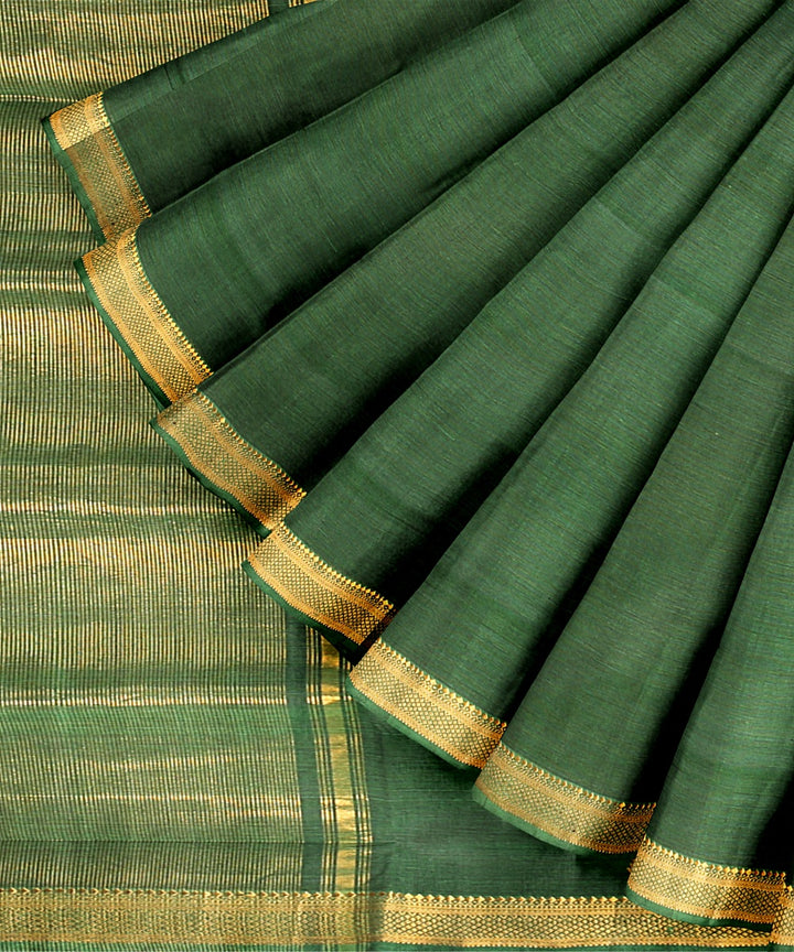 Dark green handwoven cotton mangalagiri saree
