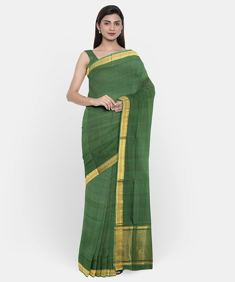 Dark green handwoven cotton mangalagiri saree