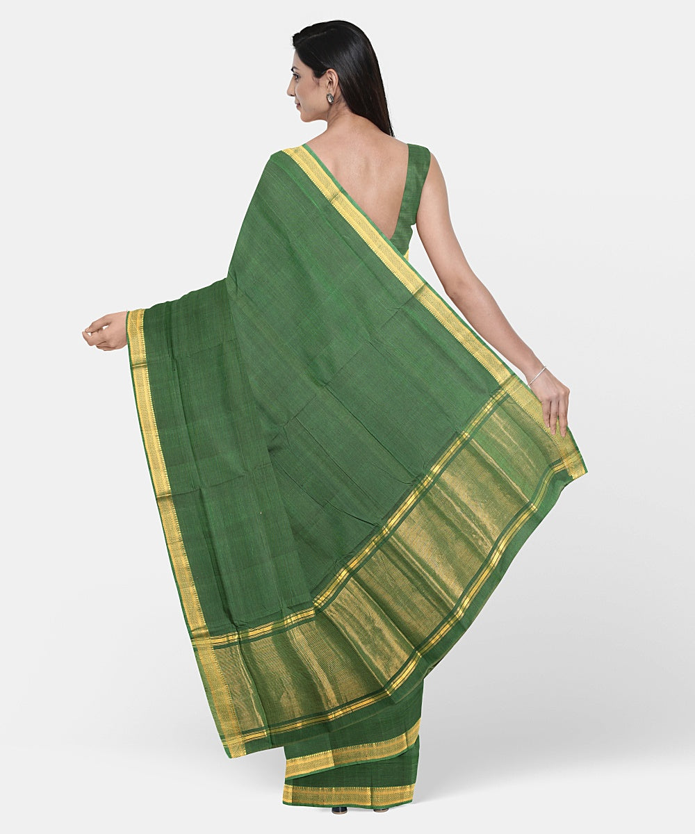 Dark green handwoven cotton mangalagiri saree
