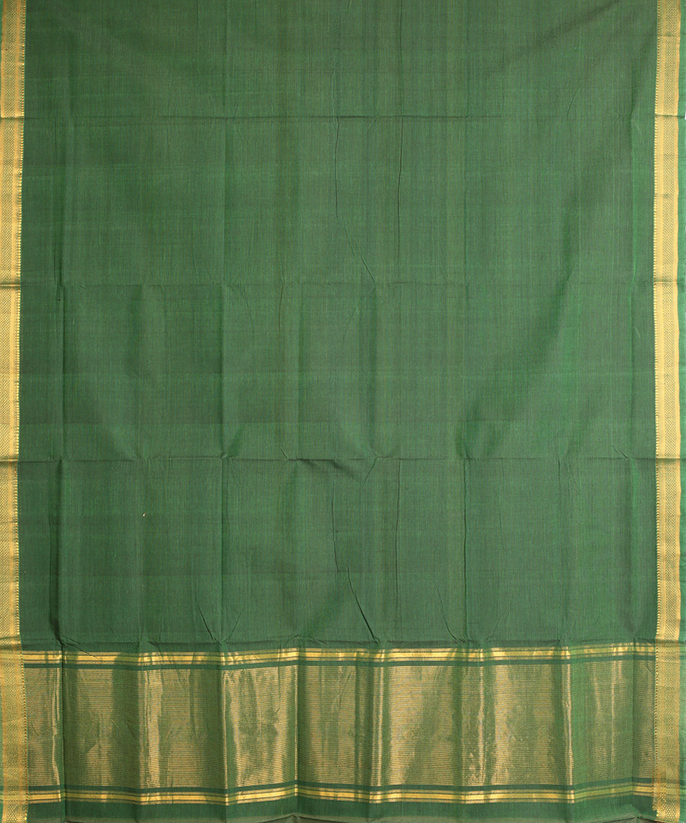 Dark green handwoven cotton mangalagiri saree