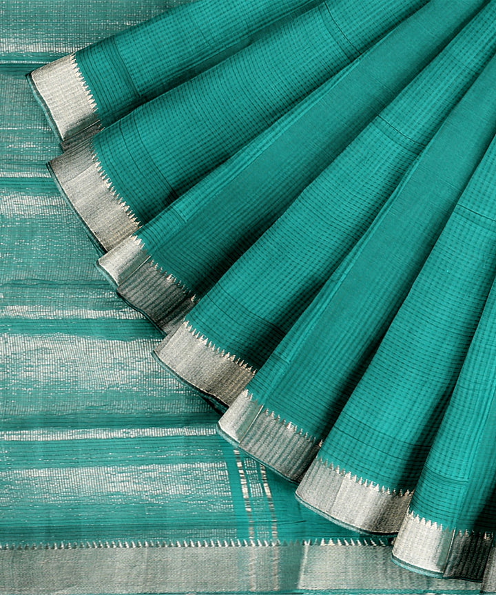 Cyan green handwoven mangalagiri cotton saree