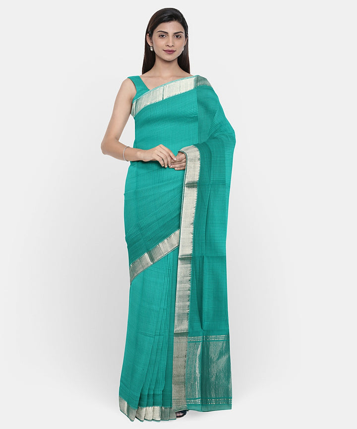 Cyan green handwoven mangalagiri cotton saree