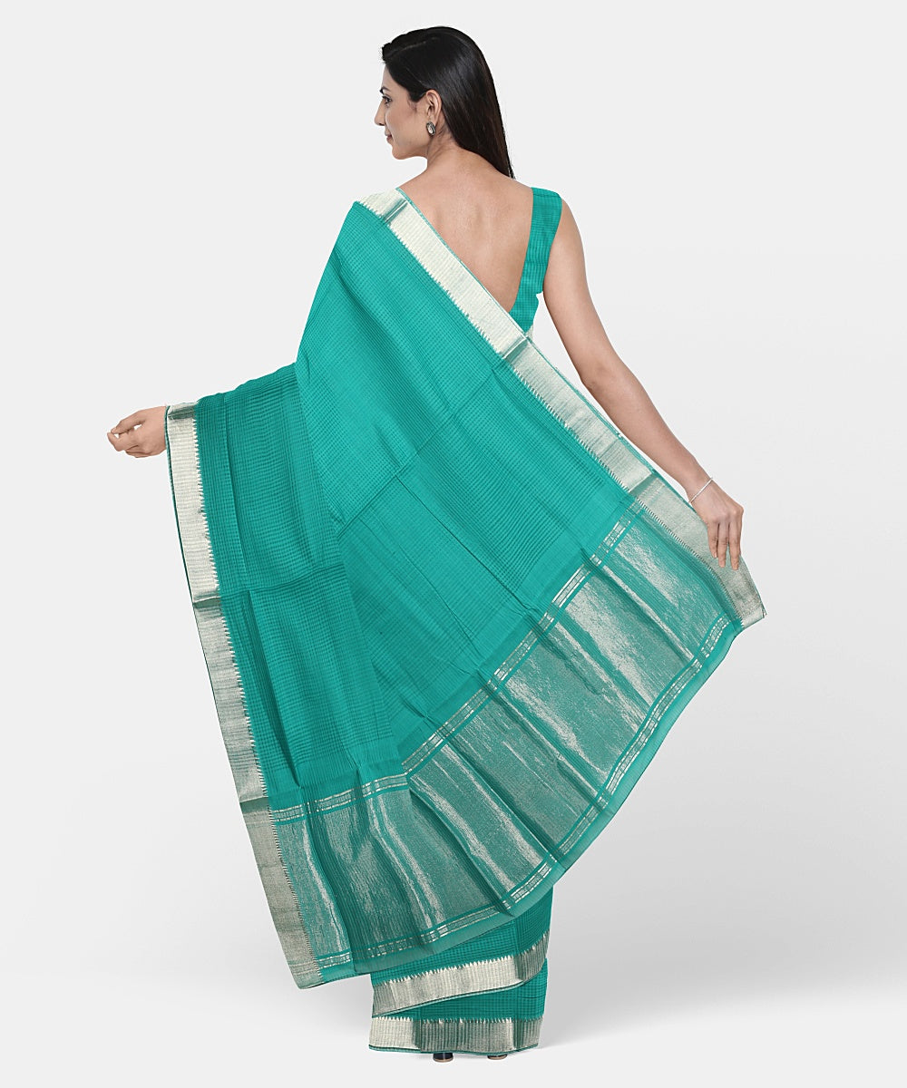 Cyan green handwoven mangalagiri cotton saree