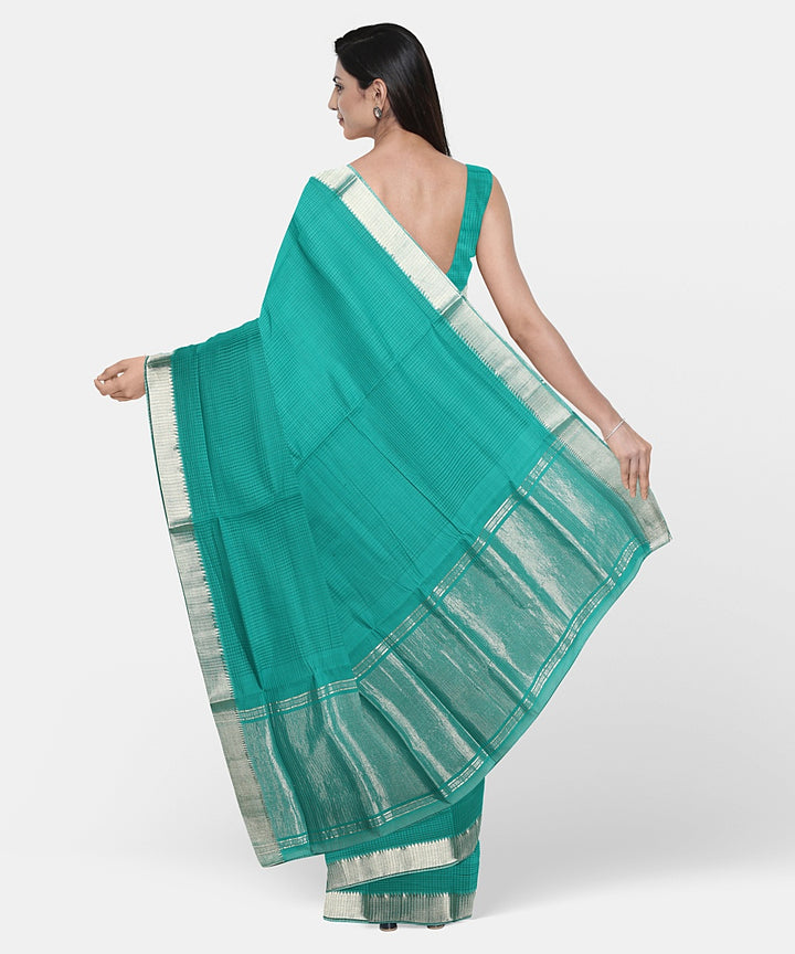 Cyan green handwoven mangalagiri cotton saree