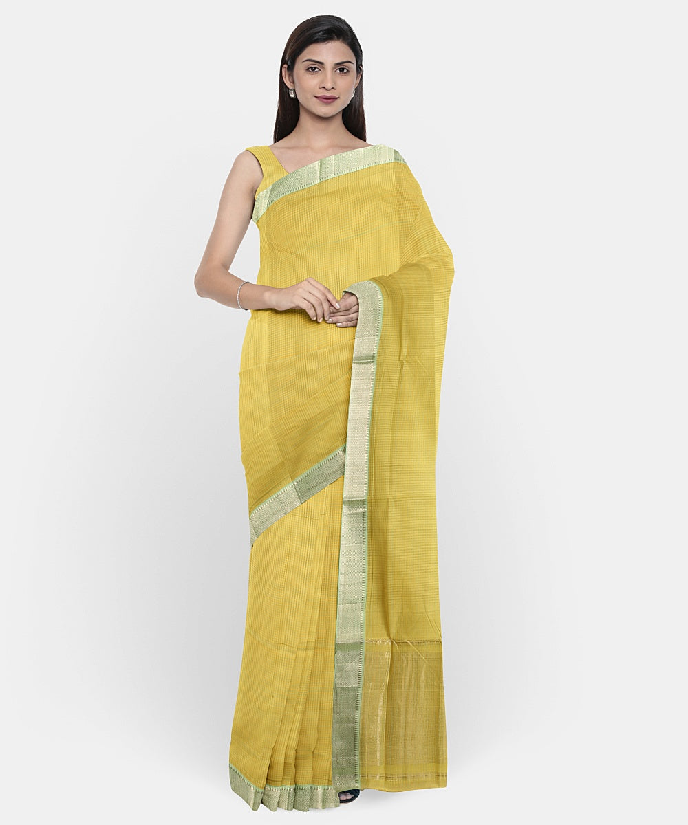 Yellow handwoven mangalagiri cotton saree