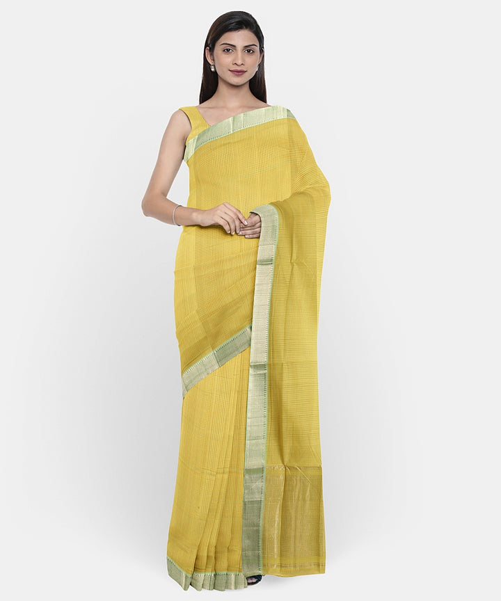 Yellow handwoven mangalagiri cotton saree