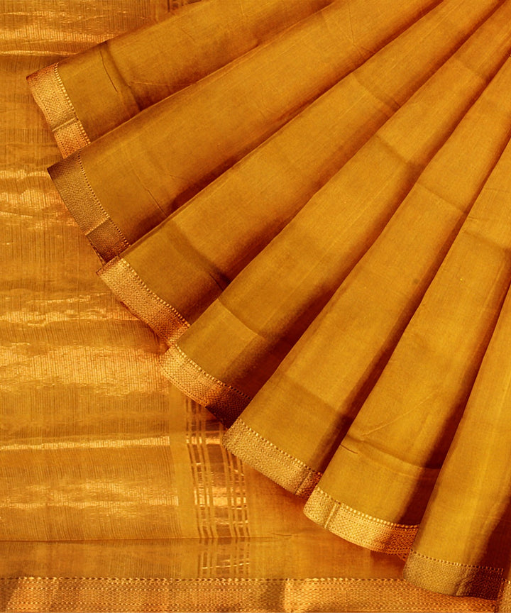 Mustard handwoven mangalagiri cotton saree