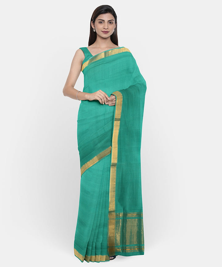 Cyan blue handwoven mangalagiri cotton saree