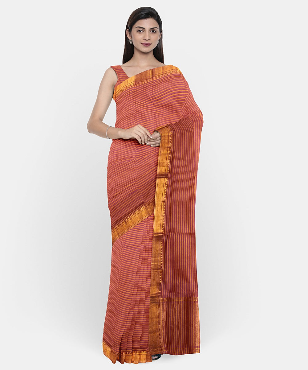 Peach handwoven mangalagiri cotton saree