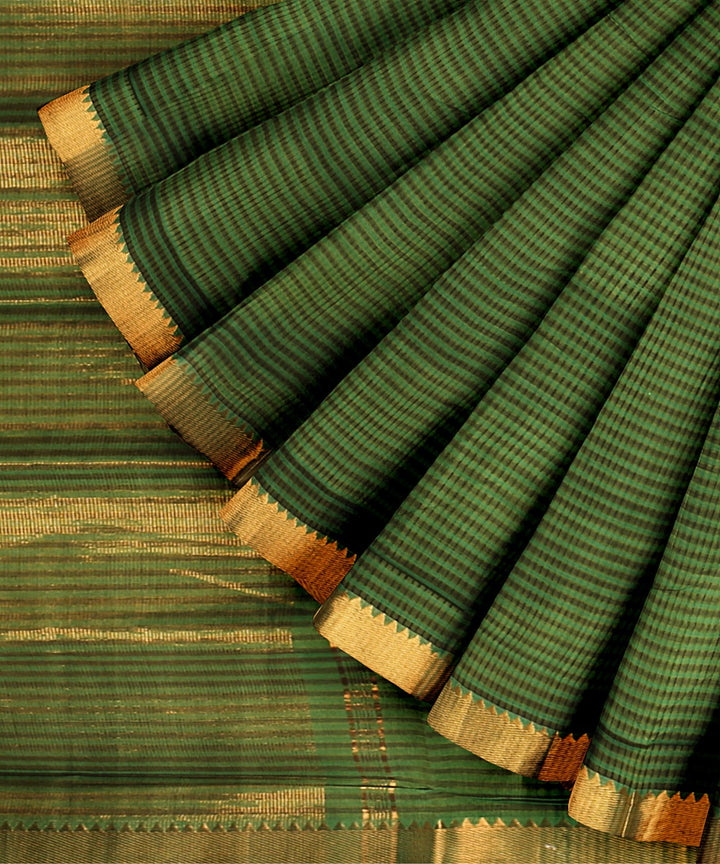 Dark green handwoven mangalagiri cotton saree