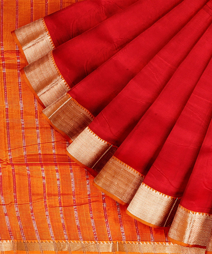 Red handwoven mangalagiri cotton silk saree