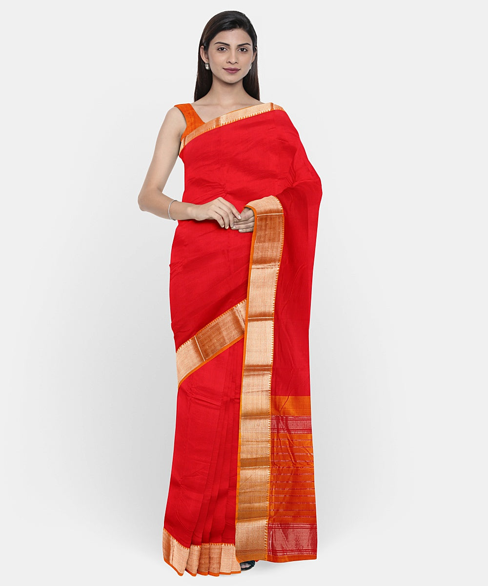 Red handwoven mangalagiri cotton silk saree