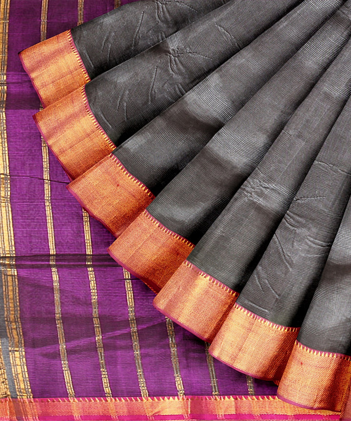 Grey purple handwoven mangalagiri cotton silk saree