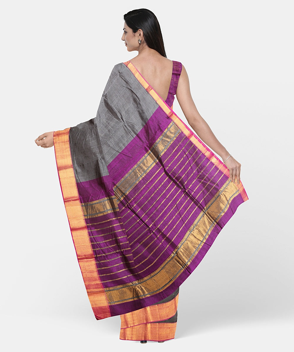 Grey purple handwoven mangalagiri cotton silk saree