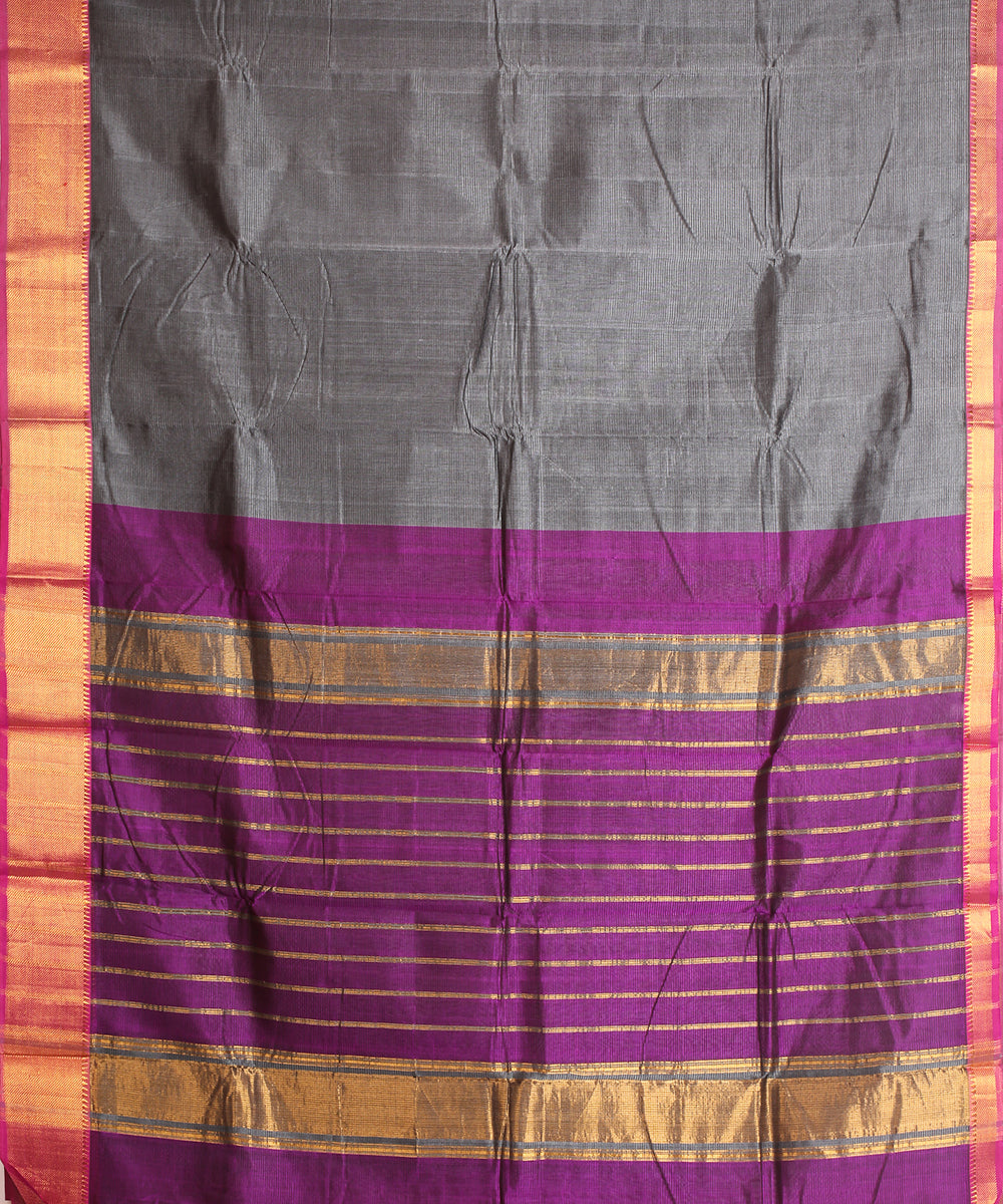 Grey purple handwoven mangalagiri cotton silk saree