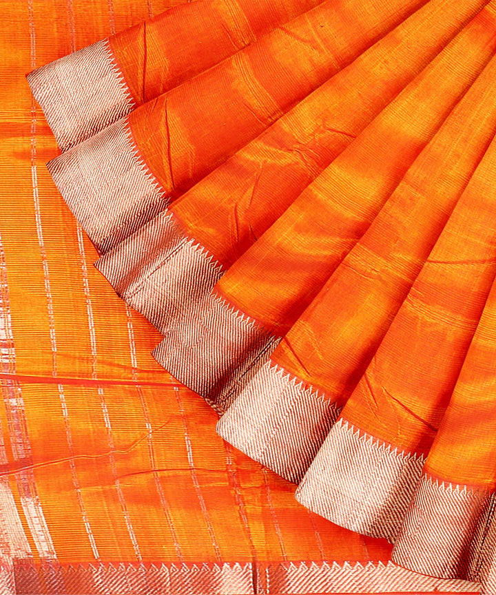 Orange handloom mangalagiri cotton silk saree