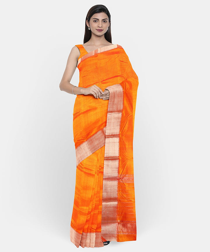 Orange handloom mangalagiri cotton silk saree