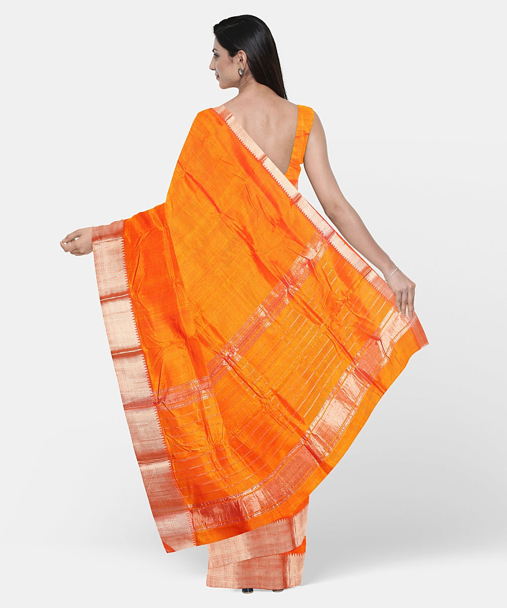 Orange handloom mangalagiri cotton silk saree