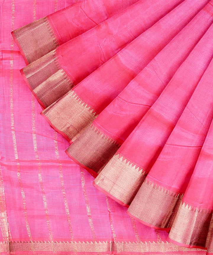 Pink handwoven cotton silk mangalagiri saree