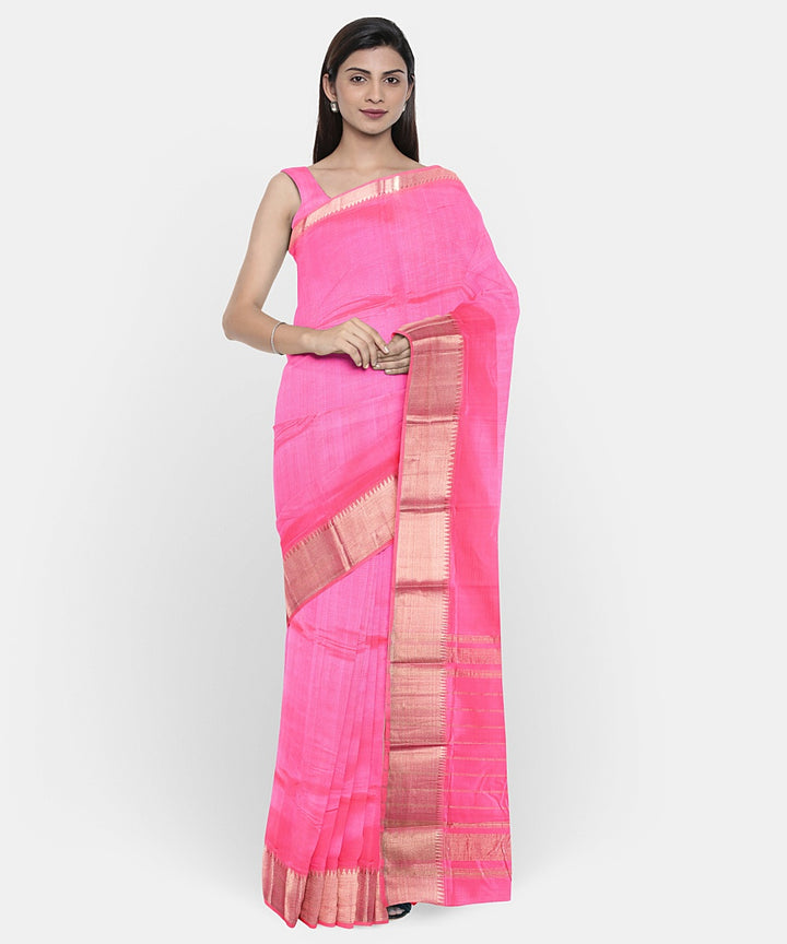 Pink handwoven cotton silk mangalagiri saree