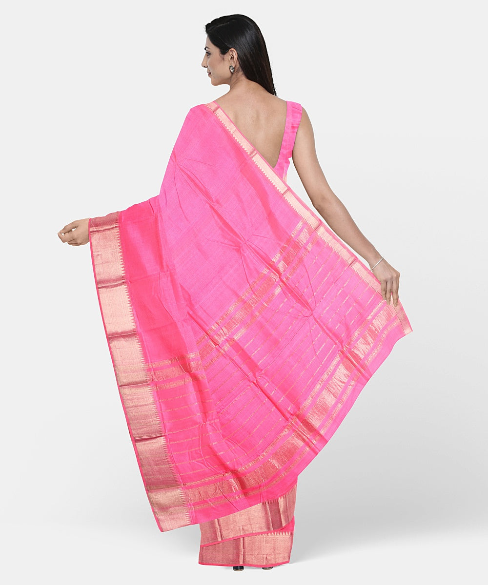 Pink handwoven cotton silk mangalagiri saree