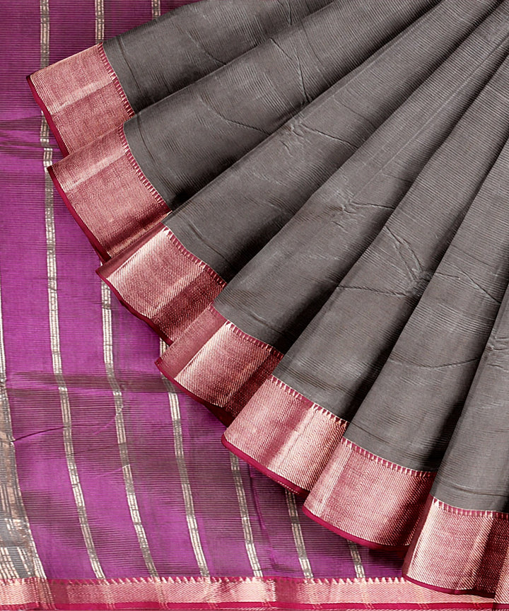 Grey handwoven mangalagiri cotton silk saree