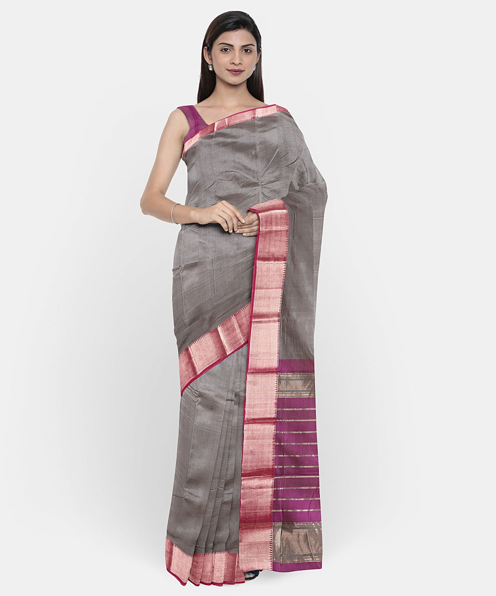 Grey handwoven mangalagiri cotton silk saree