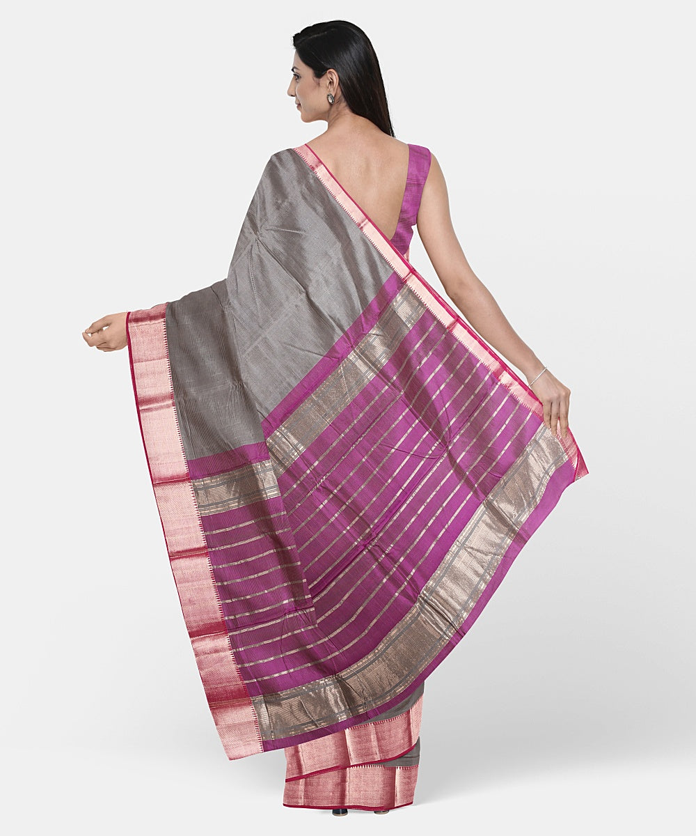 Grey handwoven mangalagiri cotton silk saree