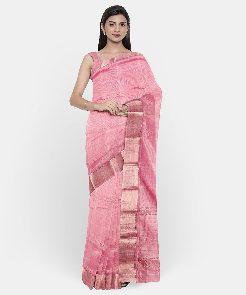 Pink handwoven mangalagiri cotton silk saree