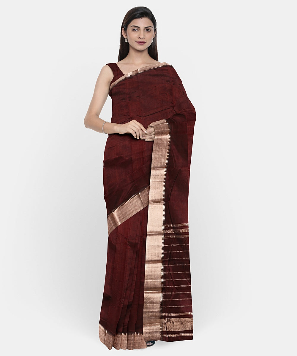 Brown handwoven mangalagiri cotton silk saree