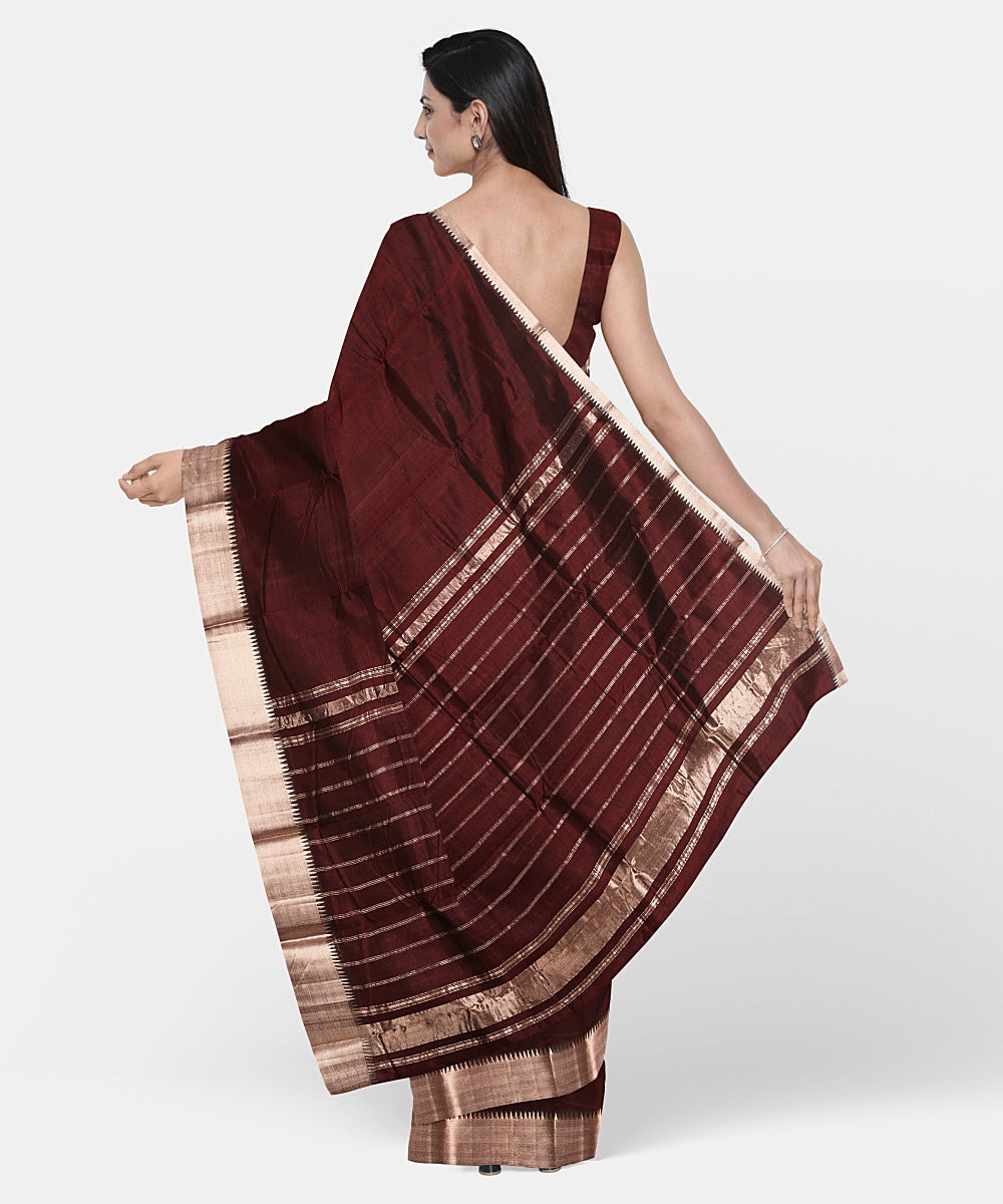 Brown handwoven mangalagiri cotton silk saree