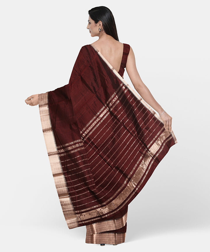 Brown handwoven mangalagiri cotton silk saree
