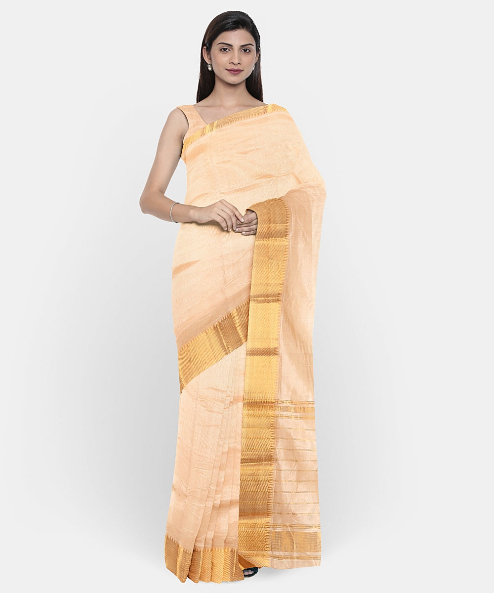 White handwoven mangalagiri cotton silk saree