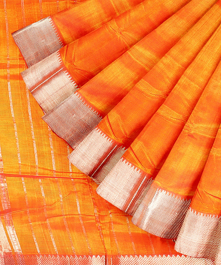 Orange handwoven mangalagiri cotton silk saree