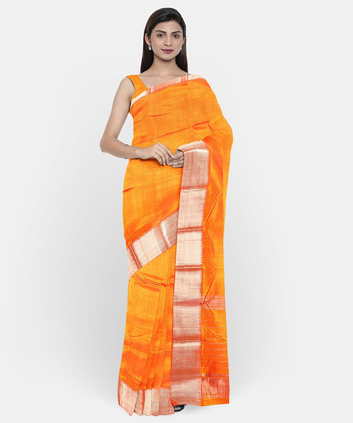 Orange handwoven mangalagiri cotton silk saree