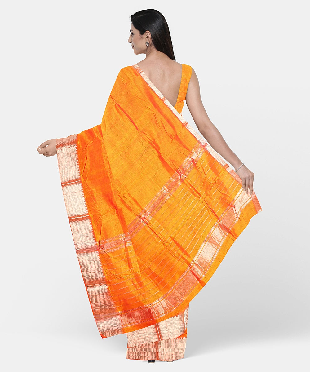 Orange handwoven mangalagiri cotton silk saree