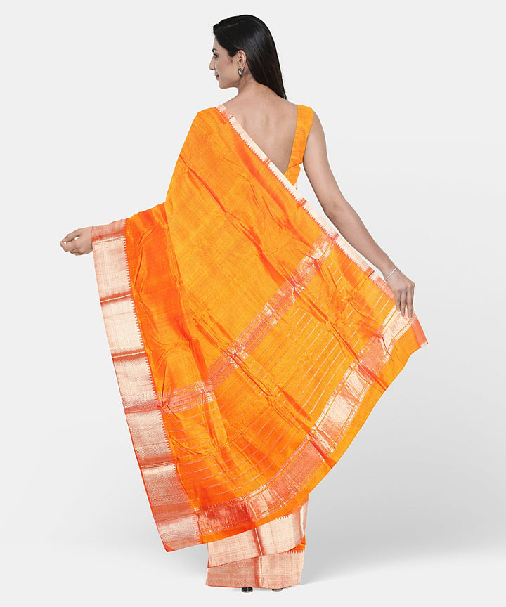 Orange handwoven mangalagiri cotton silk saree