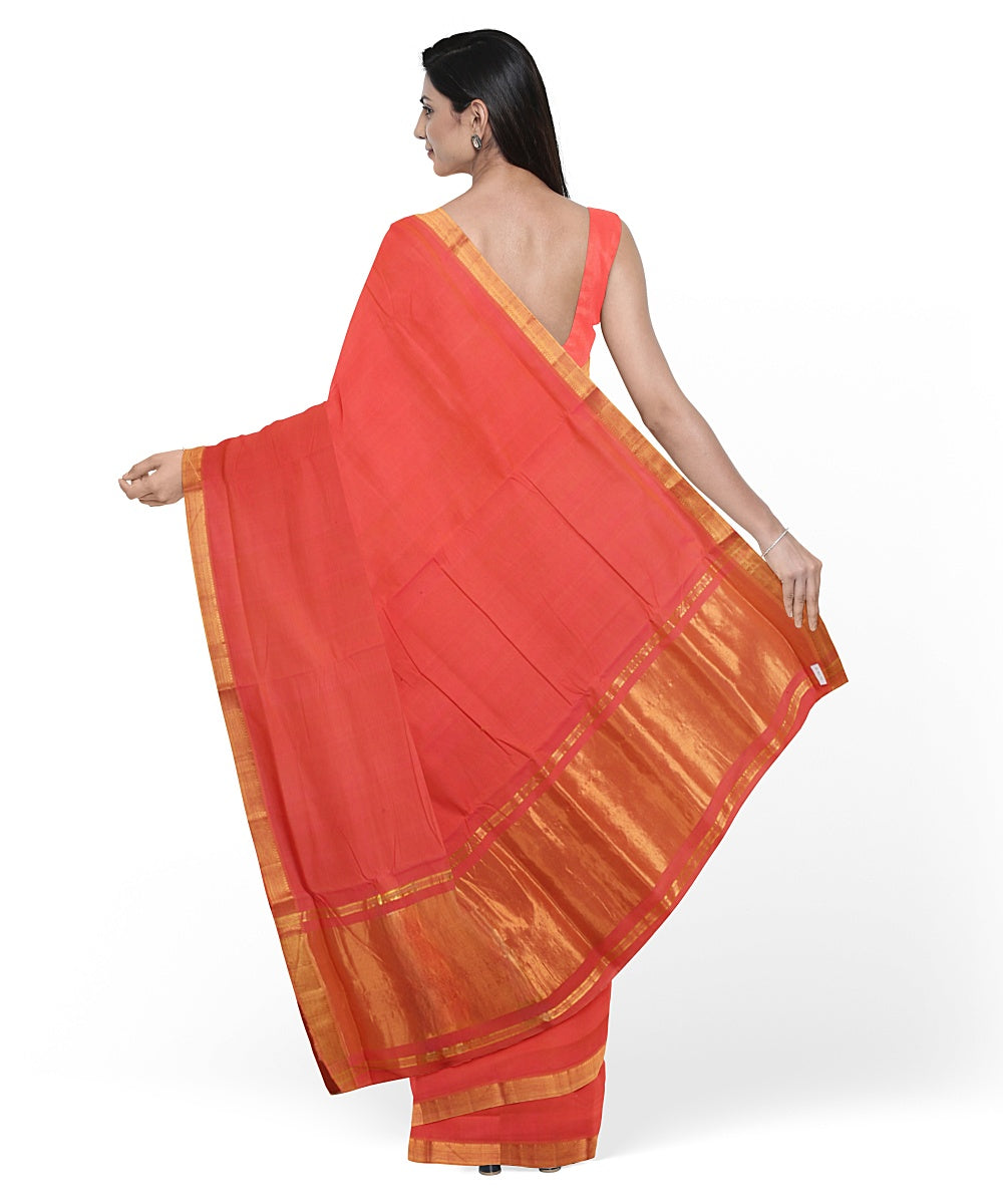 Peach gold zari border mangalagiri cotton handwoven saree