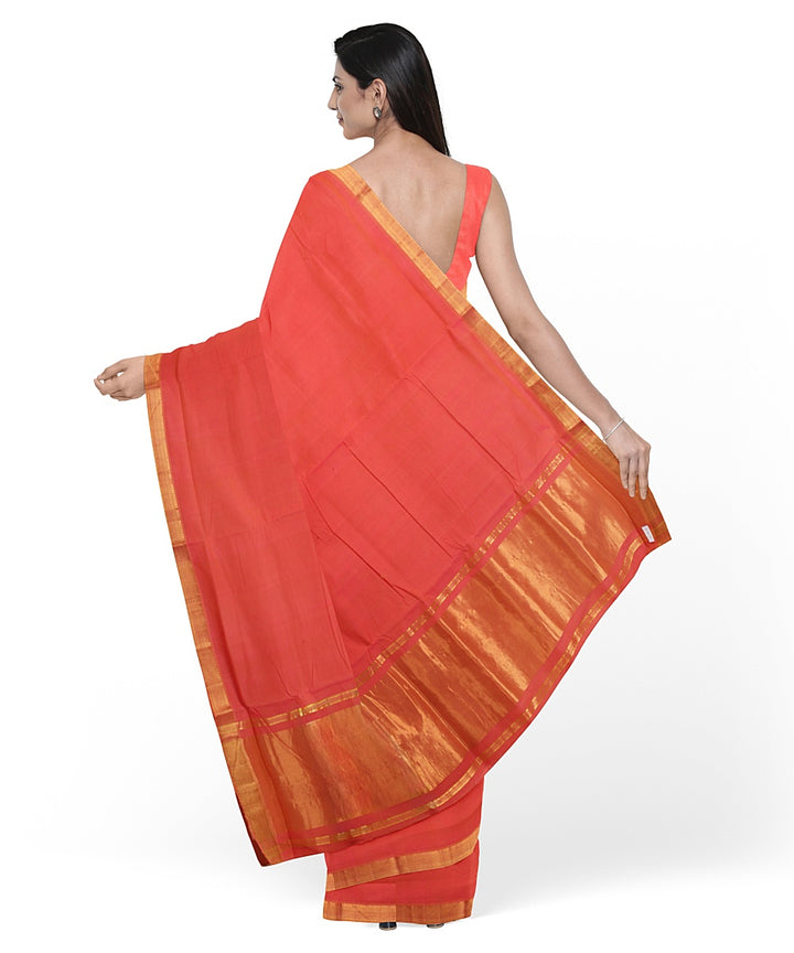 Peach gold zari border mangalagiri cotton handwoven saree