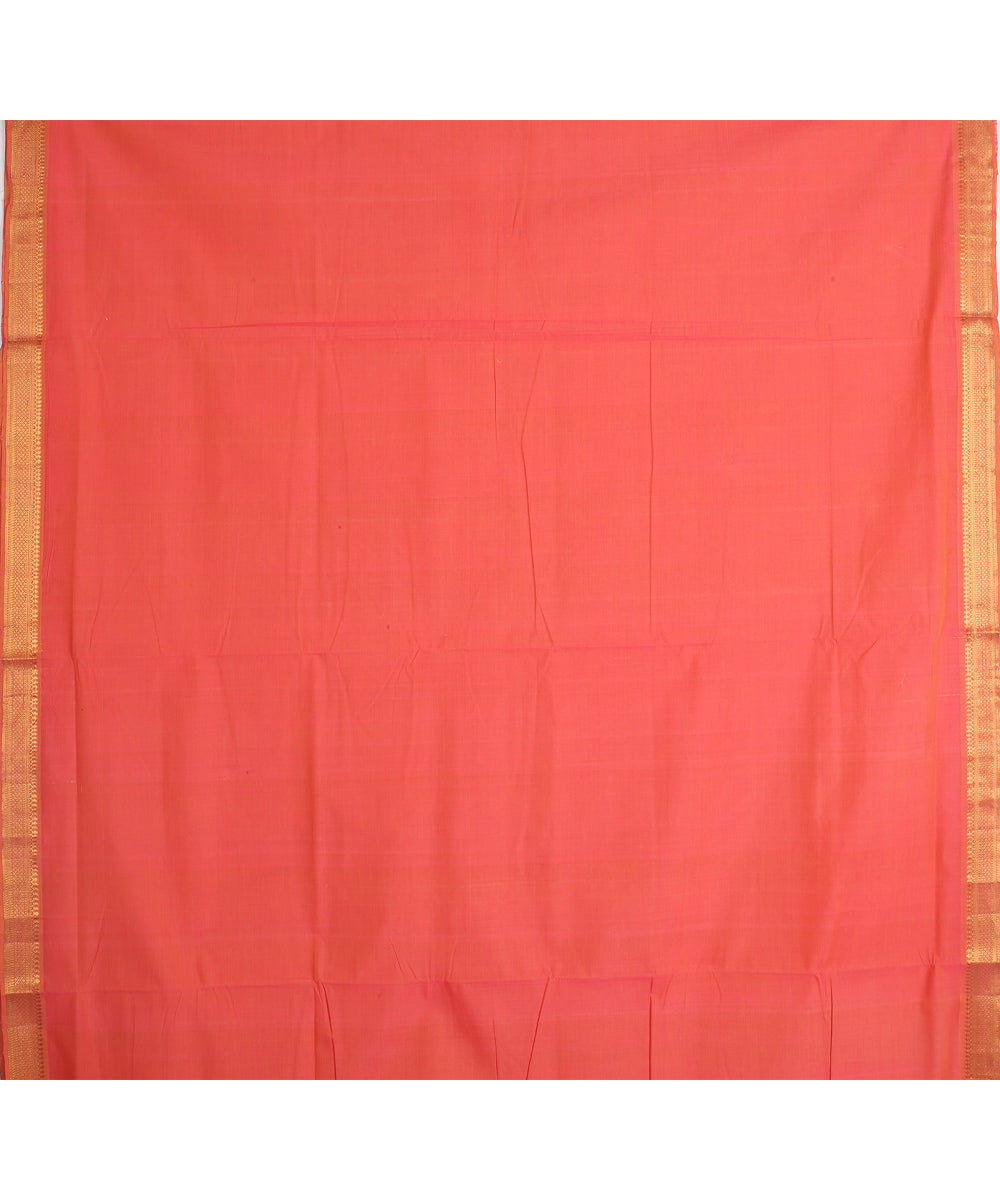 Peach gold zari border mangalagiri cotton handwoven saree