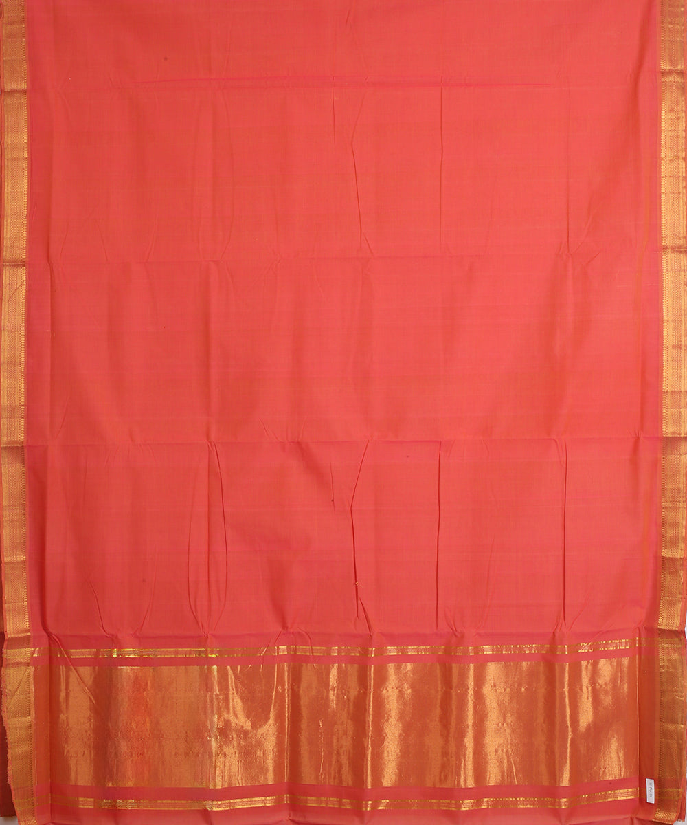 Peach gold zari border mangalagiri cotton handwoven saree