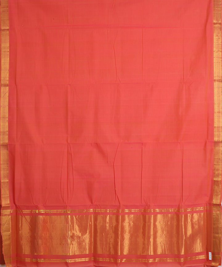 Peach gold zari border mangalagiri cotton handwoven saree