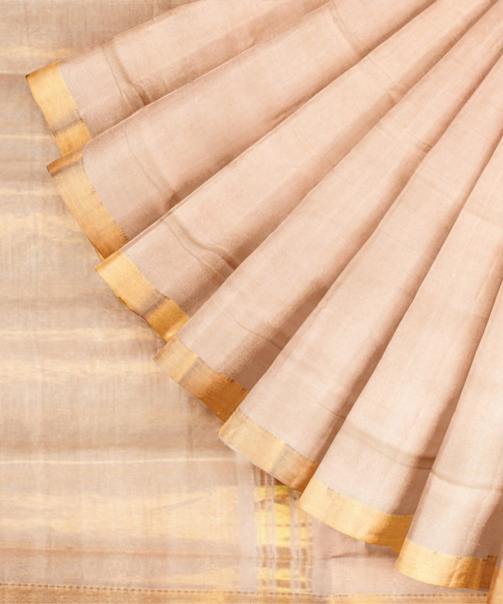 Beige gold zari border handwoven mangalagiri cotton saree
