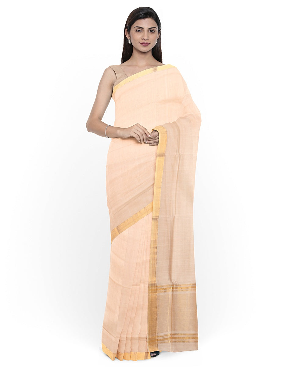 Beige gold zari border handwoven mangalagiri cotton saree