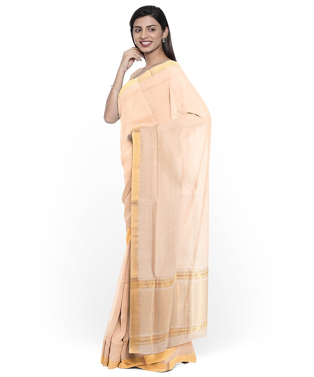 Beige gold zari border handwoven mangalagiri cotton saree